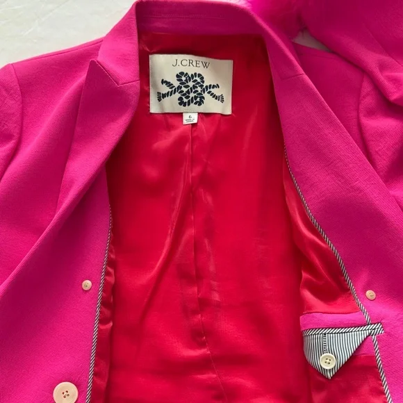 J. Crew Fuchsia Pink Parke Blazer with Custom Feather Trim Size 6 - Picture 10 of 14